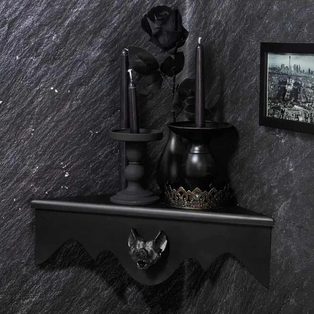 BNIB Set of 2 Black Bat Floating Wooden Corner Display Shelves Gothic Home Decor